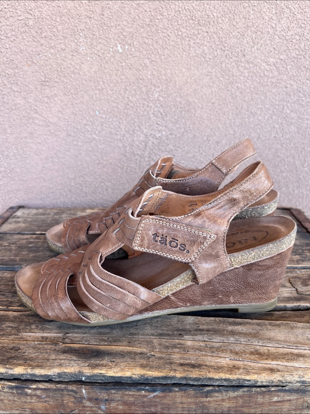 Taos Brown Woven leather wedge Sandals - Picture 5 of 9